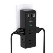 Surge Protector Outlet Extender - with Rotating Plug, 6 AC Multi Plug Outlet with 3 USB Ports (1 USB C), 1800 Joules, 3-Sided Swivel Power Strip with Spaced Outlet Splitter for Dorm, Office, Black
