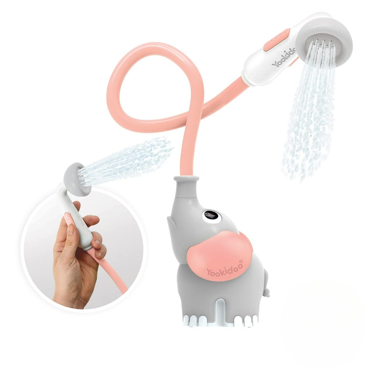 Yookidoo Baby Bath Shower Head - Elephant Water Pump with Trunk Spout Rinser - Control Water Flow from 2 Knobs for Maximum Fun in Tub or Sink for Newborn Babies (Yellow)