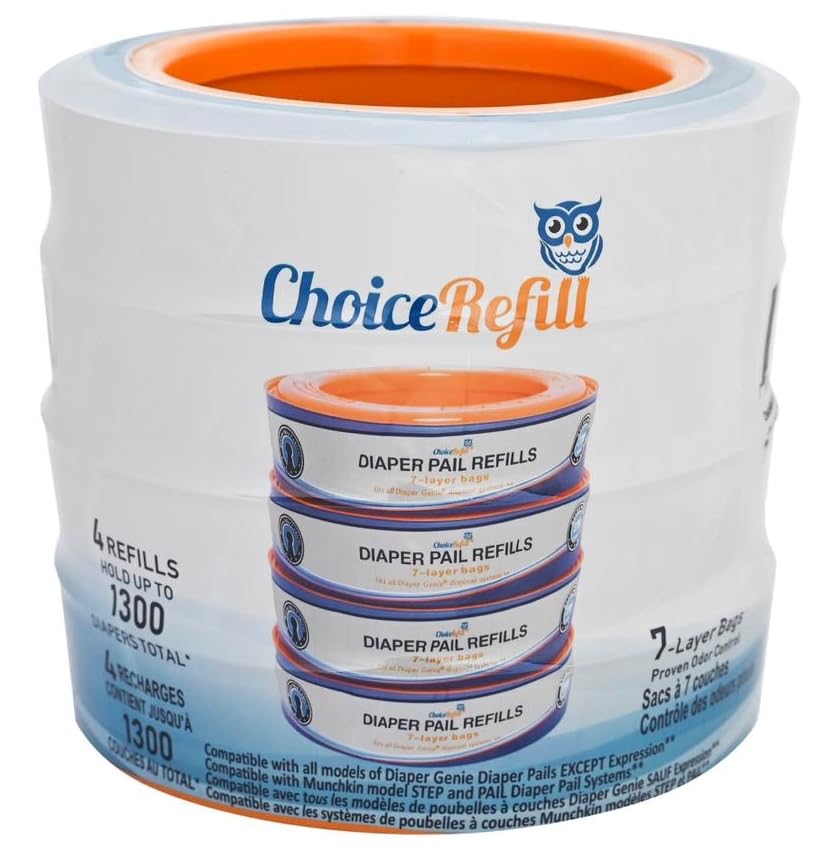 ChoiceRefill Compatible with Diaper Genie Pails, 4-Pack, 1300count