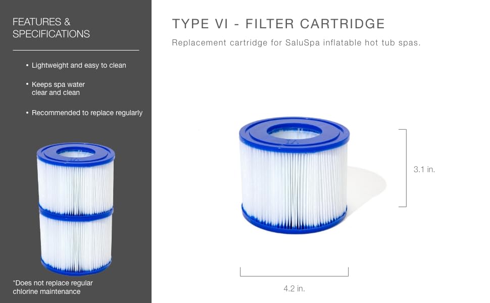 Bestway SaluSpa Filter Cartridge (VI) | Compatible with All SaluSpa Inflatable Hot Tub and Spa Models, 2 Count (Pack of 1)