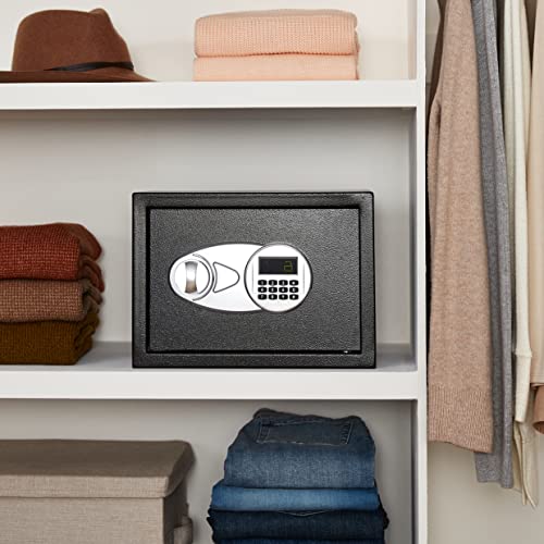 Amazon Basics Steel Security Safe and Lock Box with Electronic Keypad, for Cash, Jewelry, Documents, Black, 0.5 Cubic Feet, 13.8" W x 9.8" D x 9.8" H
