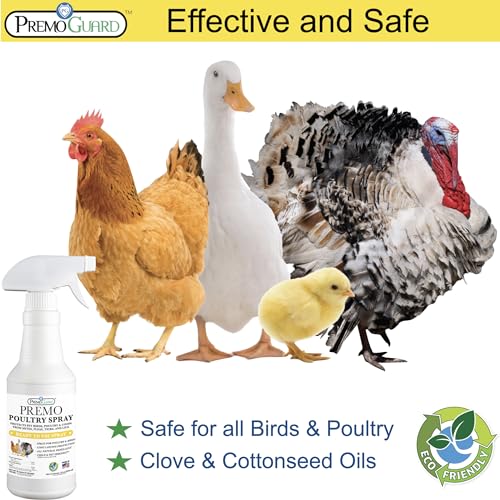 Poultry Spray by Premo Guard – 32 oz – Treat Mites, Fleas, Flies, and Lice – Effective Plant Based – Chicken, Turkey, Waterfowl, and Birds – Best Natural Protection for Control & Prevention