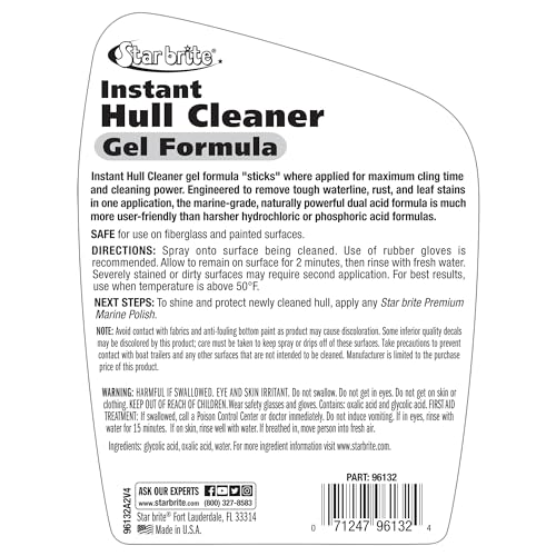 STAR BRITE Instant Hull Cleaner - 32 Oz Gel Spray - Easily Remove Stains, Scum Lines & Grime on Boat Hulls, Fiberglass, Plastic & Painted Surfaces - Easy to Use Formula (096132)