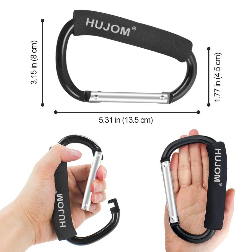 Stroller Hooks 2 Pcs Large Carabiner Clips for Hanging Diaper Bags, Purse Grocery, and Shopping Bags. Heavy Duty Universal Climbing Clips Best Mommy Accessories for Outdoor, Camping and Hiking.
