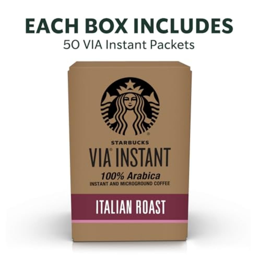 Starbucks VIA Instant Coffee, Dark Roast Coffee, Italian Roast, 100% Arabica, 1 box (50 packets)