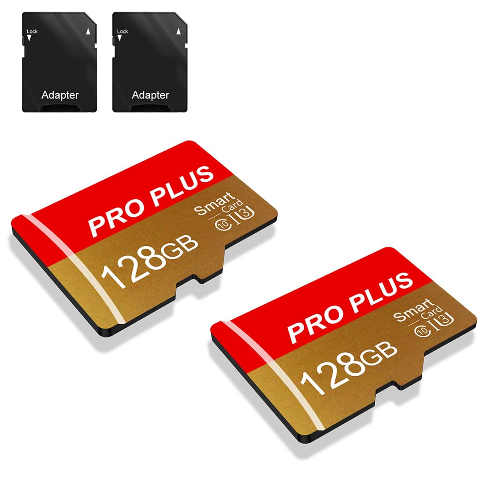 2 Pack SD Card 128GB with SD Adapter High Speed Memory Card, UHS-I C10 A1 Memory TF Card for Tablet/Mobile Phone/Camera/Car Audio/Game Console (TF162 Red Gold 128GB)