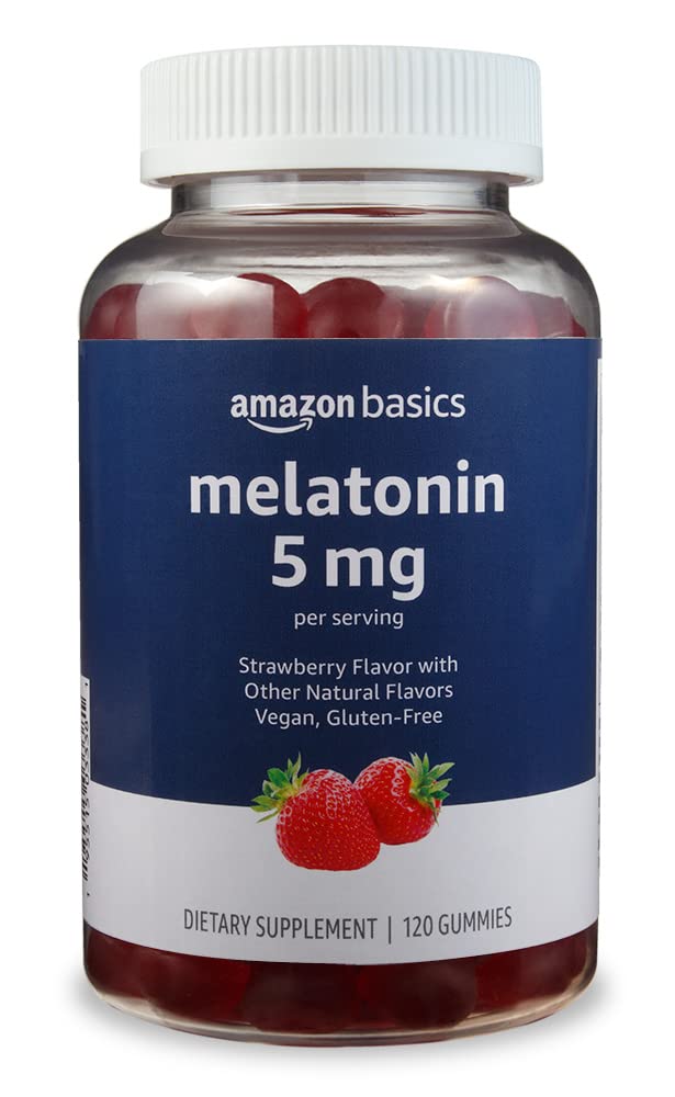 Amazon Basics Melatonin, Schlafunterstützende Gummibärchen, Erdbeergeschmack, 5 mg, 120 Stück (ehemals Solimo)