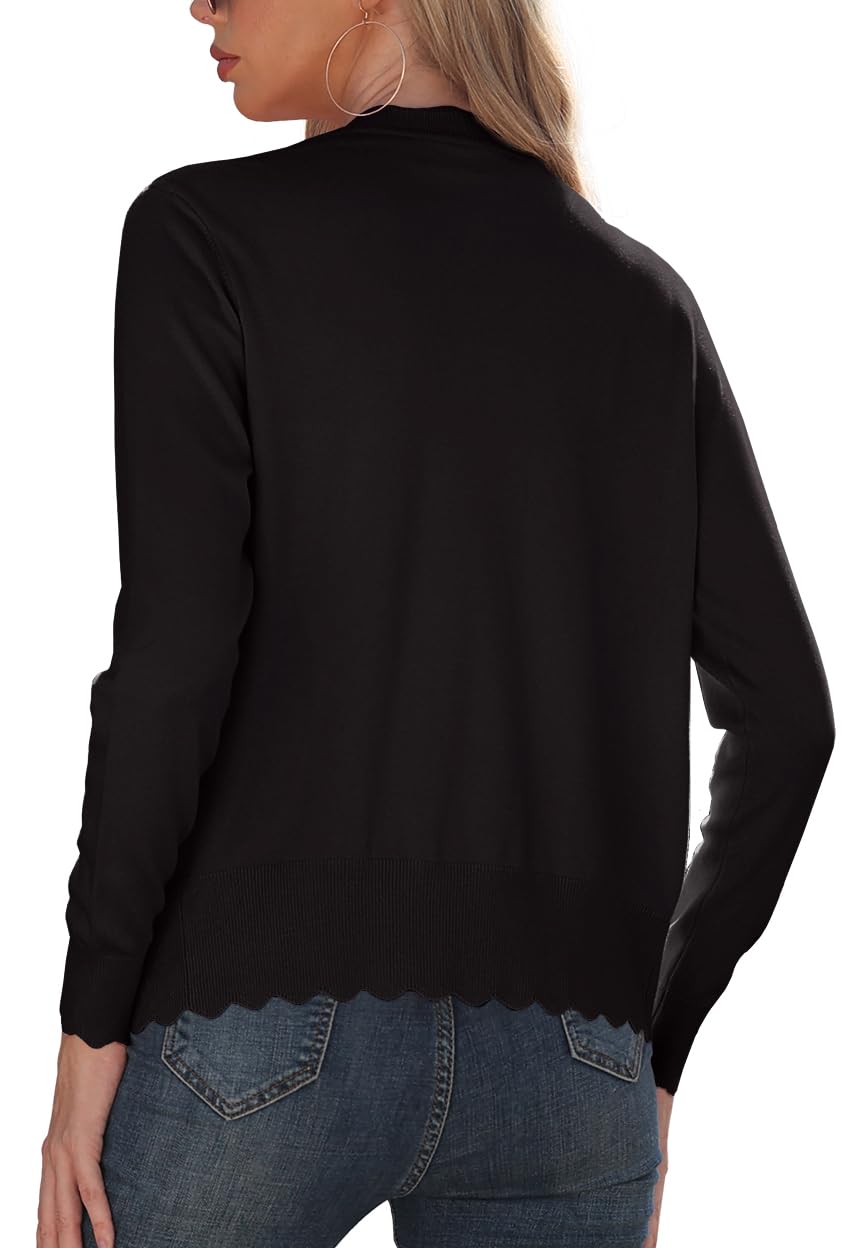 GRECERELLE Women's Long Sleeve V-Neck Button Down Cardigan Knit Shrugs Sweaters(Black, Large)