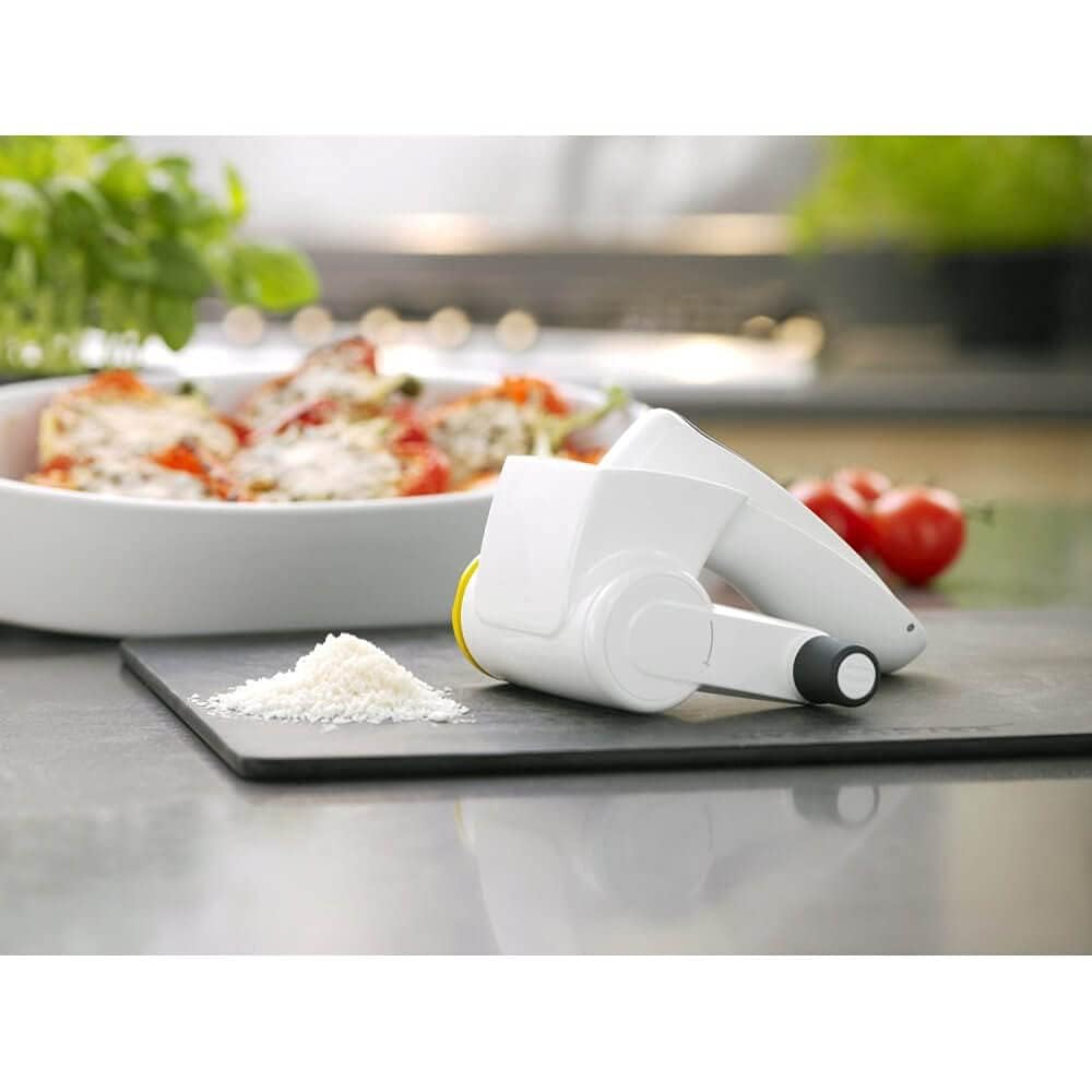 Zyliss Classic Rotary Cheese Grater - NSF Restaurant Certified Handheld Cheese Grater - Rotary Grater for Hard Cheese, Chocolate & More - Grater with Comfortable Handle & Easy-to-Clean Drum - White