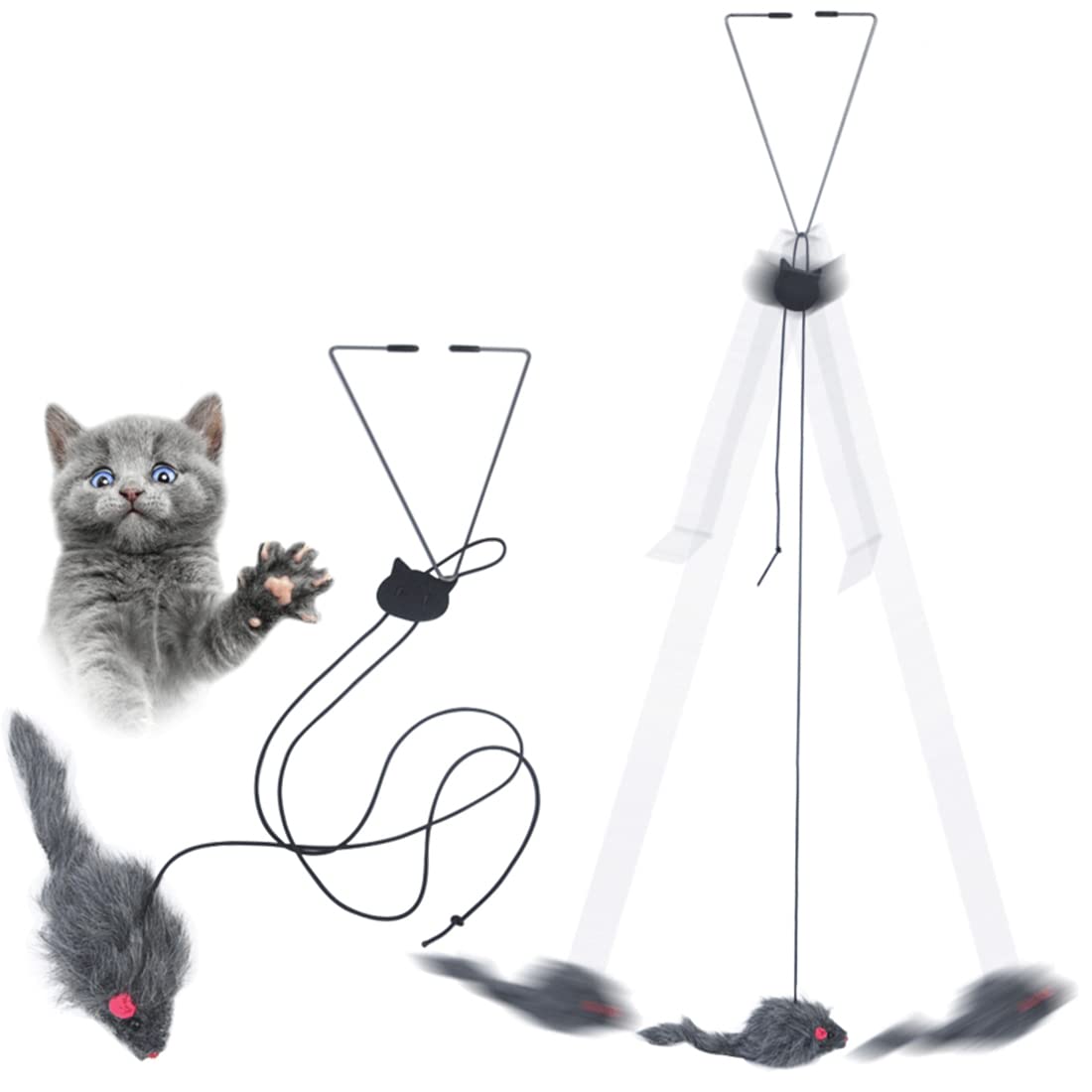 Kalimdor Interactive Cat Feather Toys,Retractable Teaser Toy ，Hanging Interactive Toys for Indoor Cats Kitten Play Chase Exercise, Kitten Mental Exercise Toys (1 Pack)