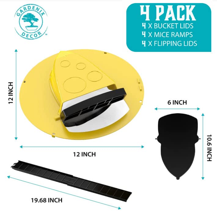 Mouse Trap Bucket- 5 Gallon Bucket Lid Mouse Rat Trap 4 Pack - Automatic Reset Flip and Slide Mouse Trap - Humane Mouse Rat Traps for Indoor Outdoor Use - Reusable Mouse Trap