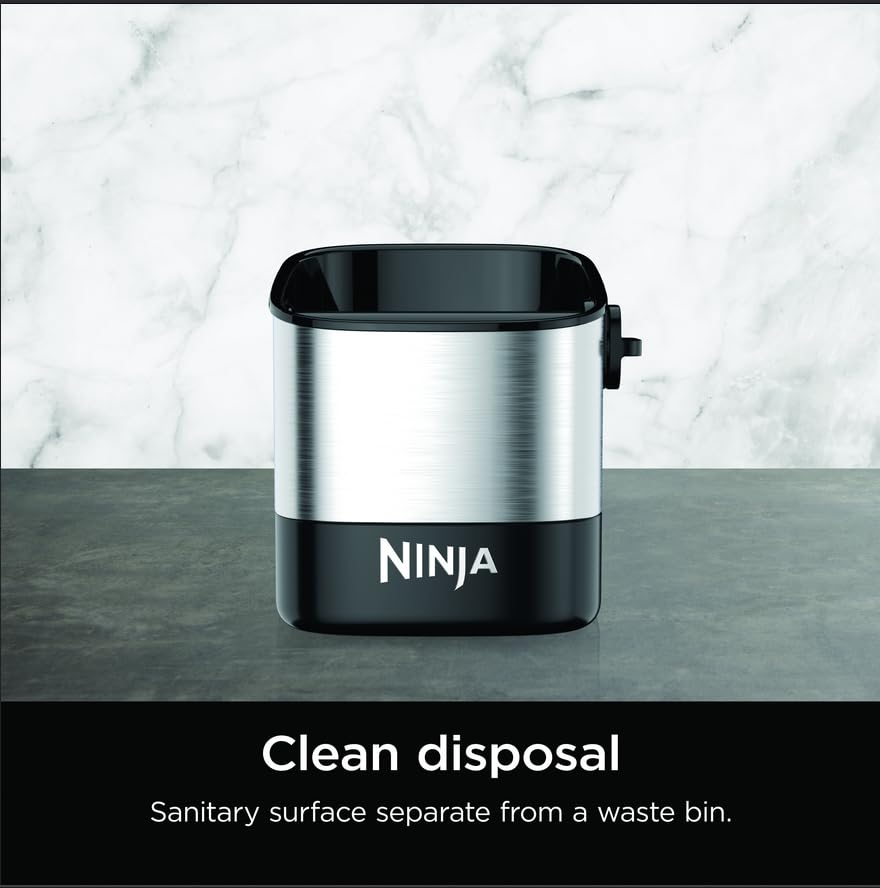 Ninja Luxe Café Knock Box, Accessories for Espresso Machine, Easy & Mess-Free Puck Disposal, Coffee & Espresso Grounds, Non-slip Base, Removable Bar, Holds 10 Double Shot Pucks, XSKKNOCKBOX
