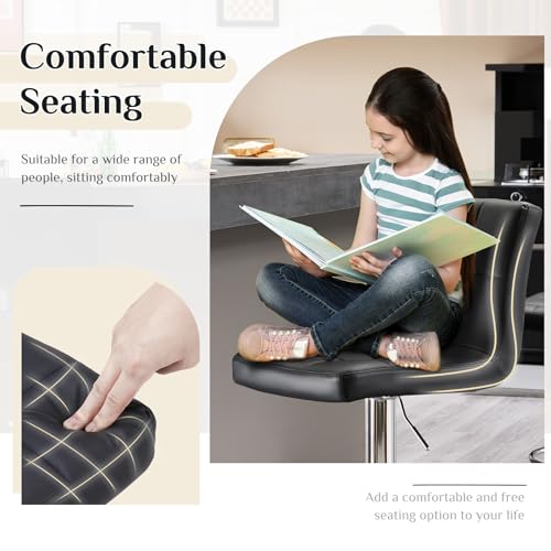 DUMOS Bar Stools Set of 4, 24 inch Counter Height Bar Stools, Upholstered Modern Kitchen Barstools with Metal Base, PU Leather Saddle Stools for Kitchen Island, Black