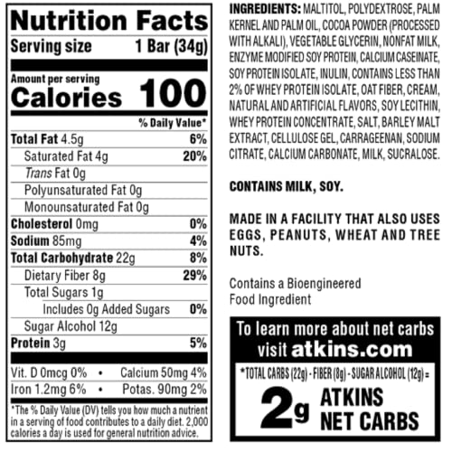 Atkins Endulge Chocolate Caramel Mousse Bar, Dessert Favorite, 1g Sugar, High in Fiber, 5 Count