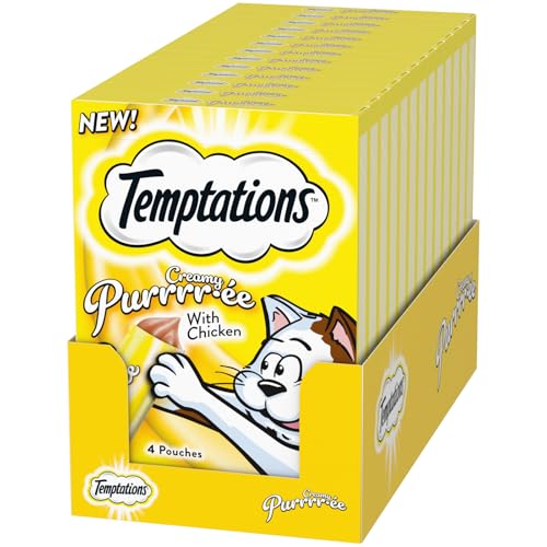 Temptations Creamy Puree with Chicken Lickable, Squeezable Cat Treats, 0.42 Oz Pouches, 4 Count (Pack of 11) - Total 44 Count