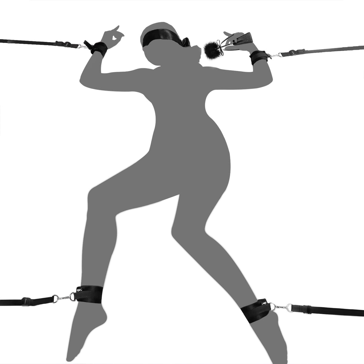 BDSM ألعاب جنسية لتقييد وعبودية - طقم أحزمة جنسية للسرير UTIMI مع أصفاد لليدين والكاحلين وعصبة للعين وريشة للمداعبة و4 أحزمة منفصلة، أداة تقييد حبل مثيرة للبالغين للرجال والنساء والأزواج للمداعبة