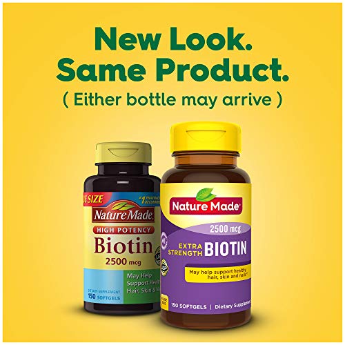 Nature Made Extra Strength Biotin 2500 mcg, Dietary Supplement For Healthy Hair, Skin & Nail Support, 150 Softgels, 150 Day Supply