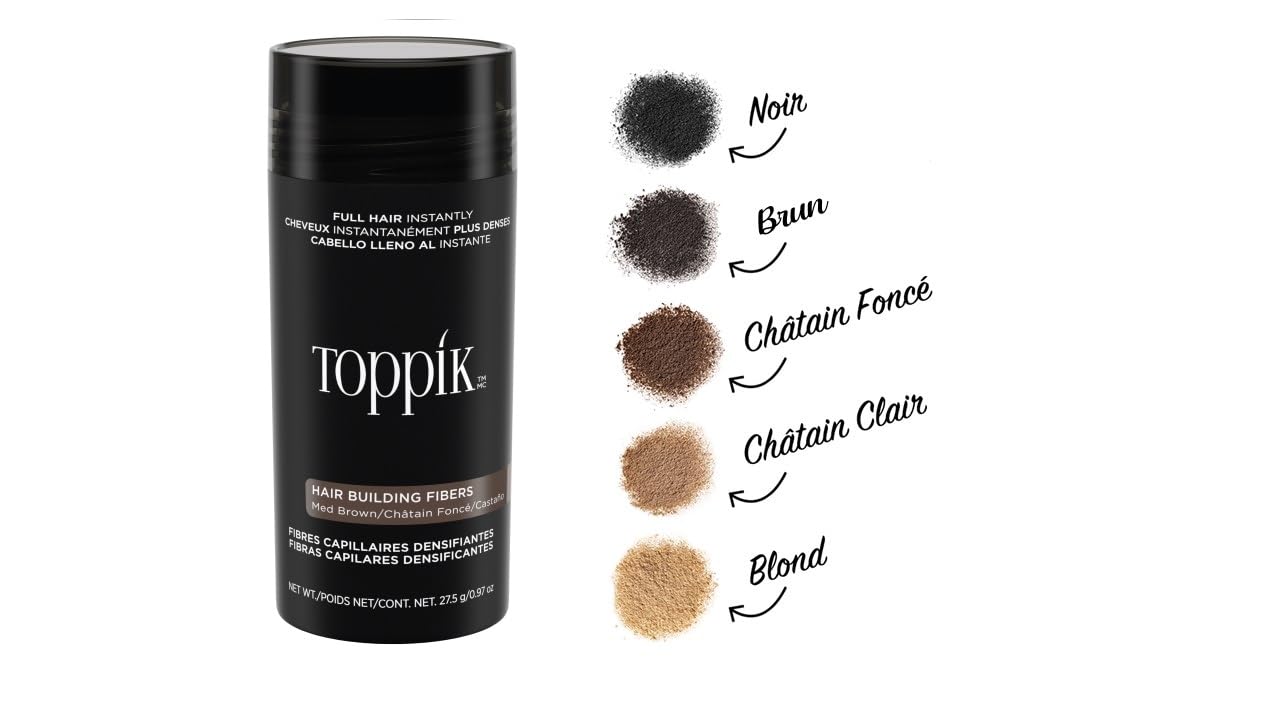 Toppik Hair Building Fibers, Black, 27.5g | Fill In Fine or Thinning Hair | Instantly Thicker, Fuller Looking Hair | 9 Shades for Men & Women