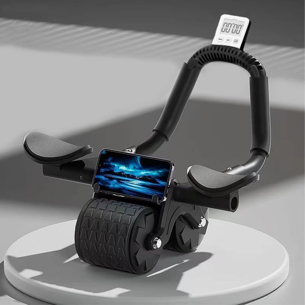 Bersauji 2025 New Ab Roller Wheel with Knee Mat &Timer, Automatic Rebound Abdominal Wheel, Ab Abdominal Exercise Roller with Elbow Support, Abs Workout Equipment Ab Exercise Roller for Women Men..