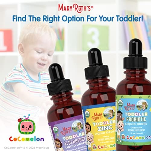 MaryRuth Organics Cocomelon Toddler Probiotic Liquid Drops | Kids Probiotics for Ages 1-3 | 5 Probiotic Strains | 150 Billion CFU Per Serving | USDA Organic | Sugar Free | Gluten Free | 1 Fl Oz