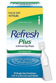 Refresh Plus Lubricant Eye Drops Preservative-Free Tears, 0.01 fl oz (0.4 mL), 70 Single-Use Containers