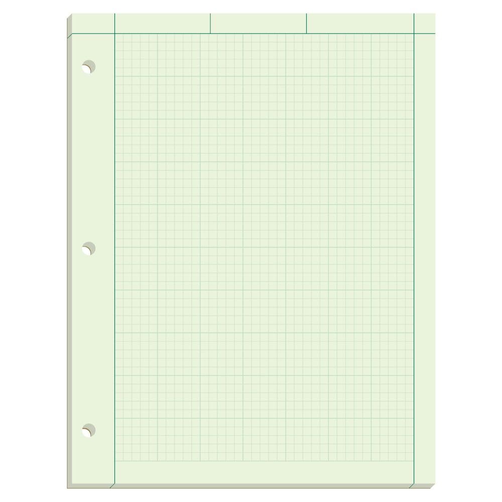 TOPS Technisches Rechenblock, 21,6 x 27,9 cm, kopfgeleimt, 5x5-Rasterlineatur auf der Rückseite, getöntes grünes Papier, 3-fach gelocht, 100 Blatt (35500)