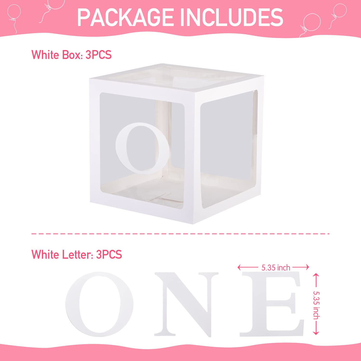 TECKED First Birthday Decorations For Boy Or Girl, 3 Pcs ONE Balloon Boxes For 1st Birthday, Baby Clear Blocks Party Decor With ONE Letters For Photoshoot Props, Cake Smash Backdrop