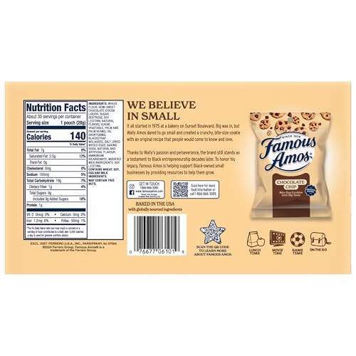 Famous Amos Original Recipe Chocolate Chip Bite-Size Cookies, 30 Pack Box, 30 oz
