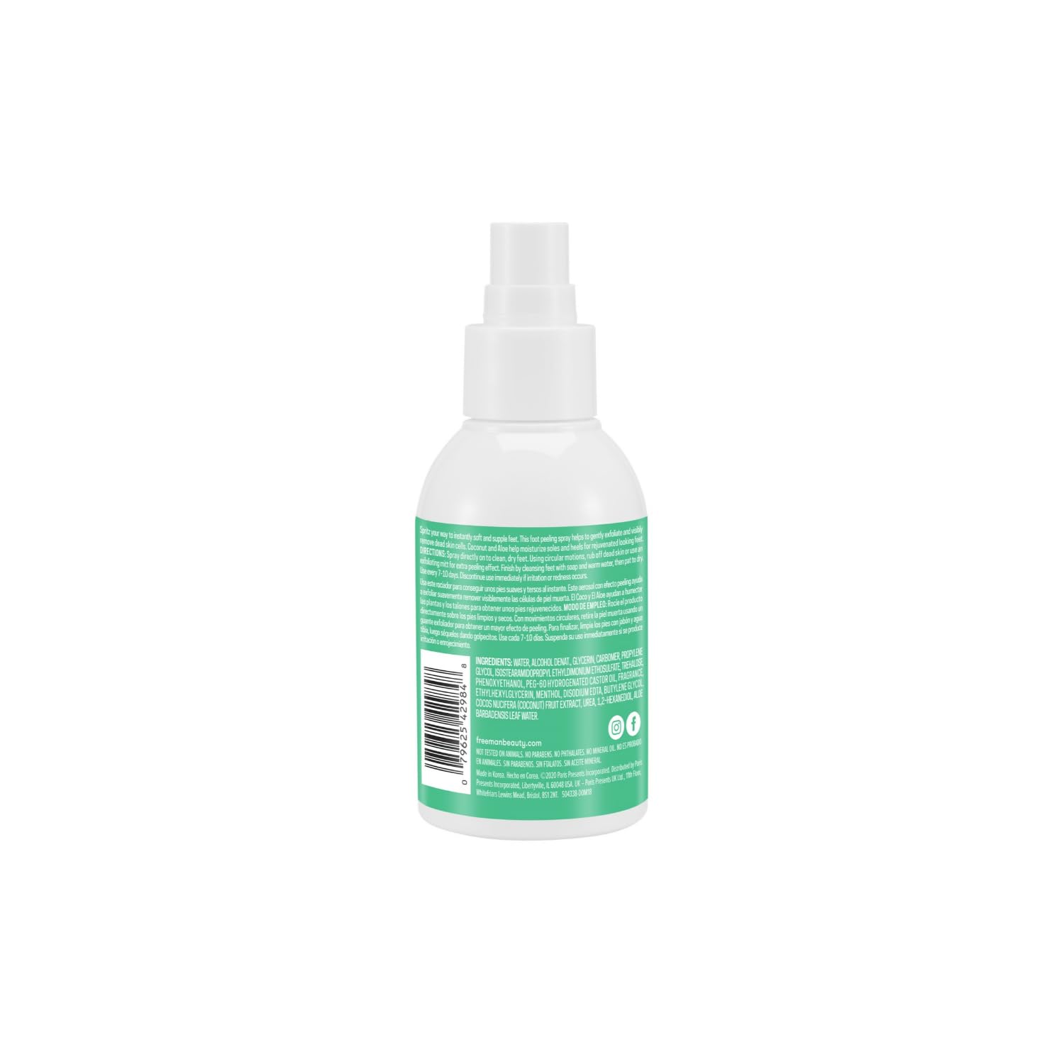 Freeman Flirty Feet Instant Foot Peeling Spray, Exfoliating Foot Mask For Summer, Moisturizing & Smooth Dry, Cracked Heels, Remove Dead Skin Quickly, Cruelty-Free & Vegan, 4 fl.oz./ 118 ml Bottle
