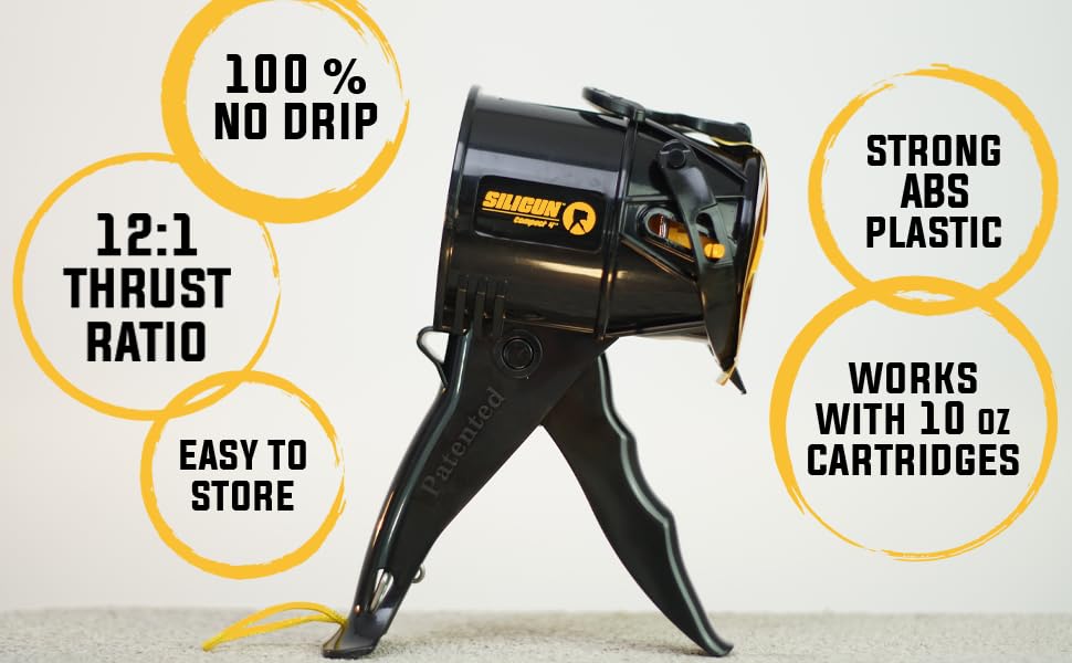 SILIGUN™ Gen-3 Compact Caulking Gun - No Drip Caulk Gun - Patented Design - Lightweight ABS Frame - Works with All 10 oz Tubes