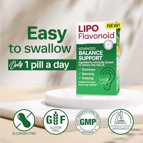 Lipo-Flavonoid Balance Support Supplement - Inner Ear Health & Vertigo Relief with Ginkgo Biloba, Bioflavonoids, & B Vitamins - Reduces Dizziness, Spinning, & Swaying - 30-Count