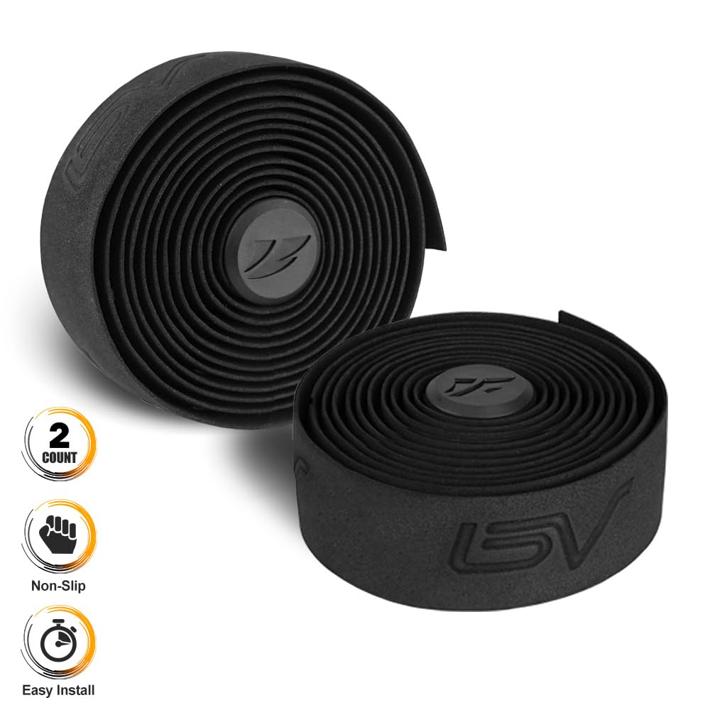 BV Handlebar Tape for Road Bike - Comfortable & Durable EVA Foam - Easy to Install - 2 Rolls & Accessories Included - Black/White