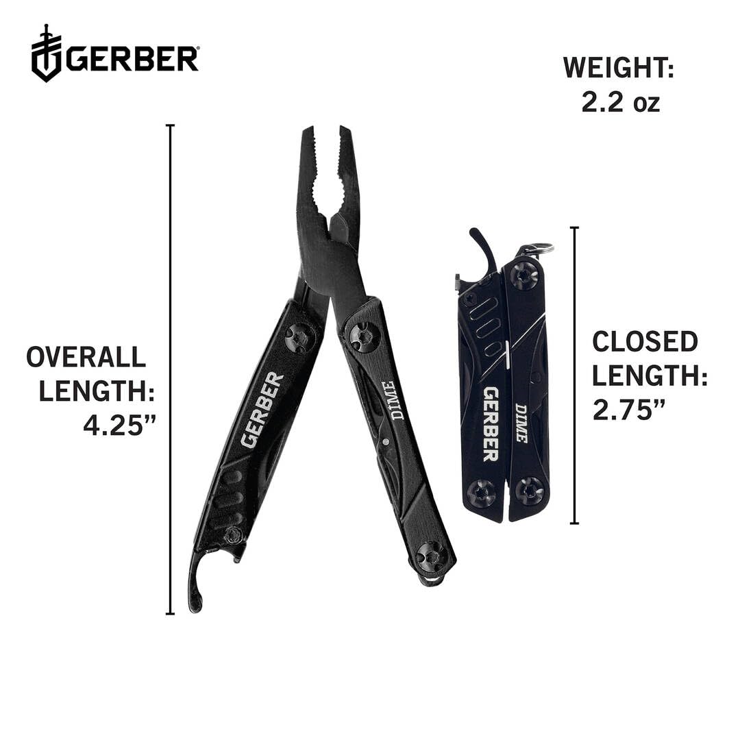 Gerber Gear Dime 12-in-1 Mini EDC Multitool - Needle Nose Pliers, Pocket Knife, Keychain, Bottle Opener - Gifts for Men, EDC Gear and Equipment - Black