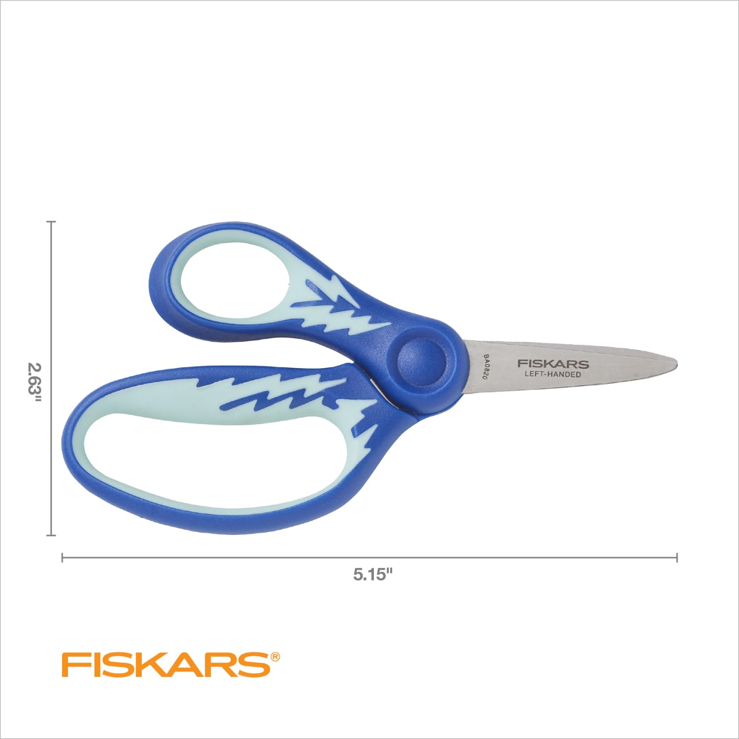 Fiskars 5" Softgrip Left-Handed Pointed-Tip Scissors for Kids Ages 4-7, Left-Handed Scissors for School or Crafting, Back to School Supplies, Blue Lightning