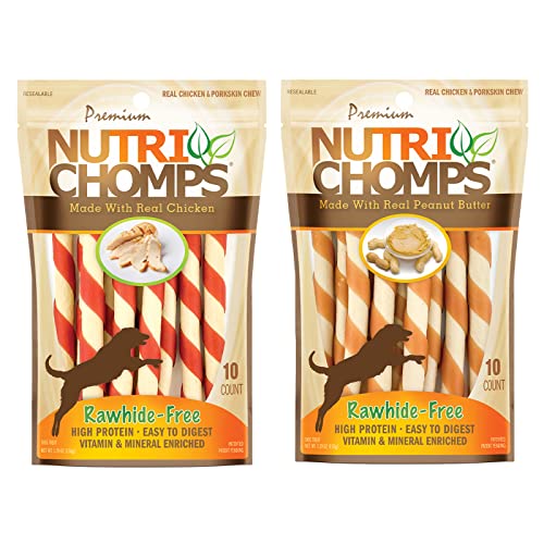 NutriChomps Dog Chews 5-inch Twists, Easy to Digest, Rawhide-Free Dog Treats, Real Peanut Butter Flavor & Real Chicken Flavor (NT112V) - 10 Count (Pack of 2)