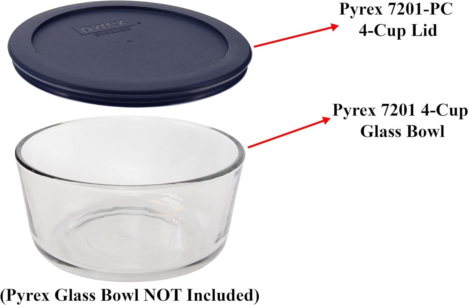 Pyrex Bundle - 4 Items: 7201-PC 4-Cup Blue Round Plastic Lids - Original Genuine Pyrex - Made In The USA
