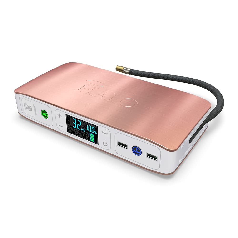 Halo Bolt Air 58830 mWh Portable Emergency Power Kit with Tire Pump, 4 Interchangeable Air Nozzles, Extra Accessory Kit, Car Jump Starter, and Car Charger - Black Graphite