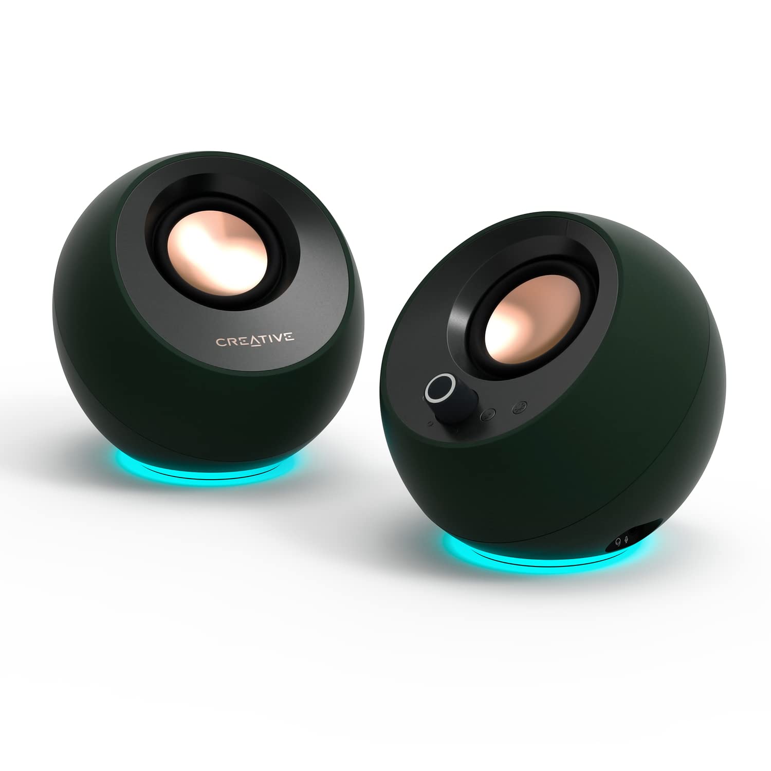 Creative Pebble Pro (Dark Green) Minimalist 2.0 USB-C Computer Speakers with Bluetooth 5.3 and Customizable RGB Lighting, Clear Dialog and BassFlex Tech, USB Audio, Headset Port, for PC and Mac