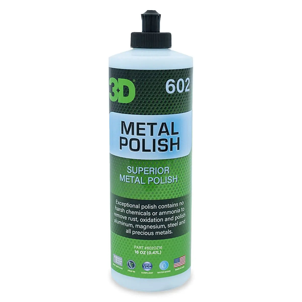 3D Metal Polish – Heavy Duty Car Metal Polish for Aluminum, Chrome, Brass, Copper, Silver – Removes Oxidation, Tarnish & Stains – 16oz – Made in USA