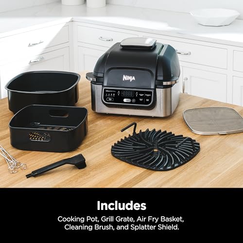Ninja | Indoor Grill | Foodi | 5-in-1 (Grill, Air Fry, Roast, Bake, and Dehydrate | Fits up to 3lb Roast | Smoke Control System and Dishwasher Safe Parts| Black/Grey | AG301