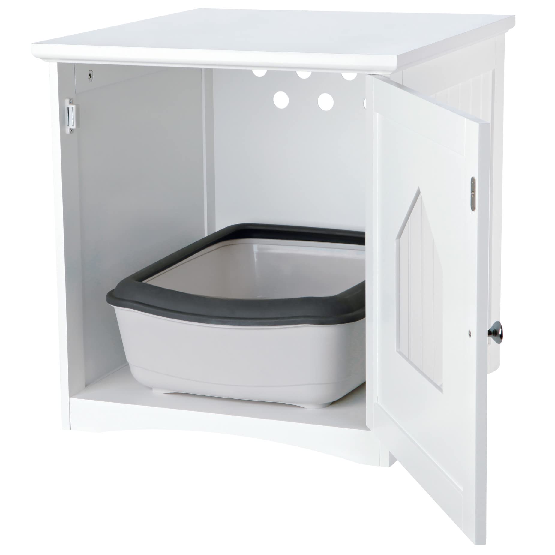 TRIXIE Litter Box Enclosure, Hidden Kitty Litter Box Cabinet, Furniture Style, White,(19.84 LBS)
