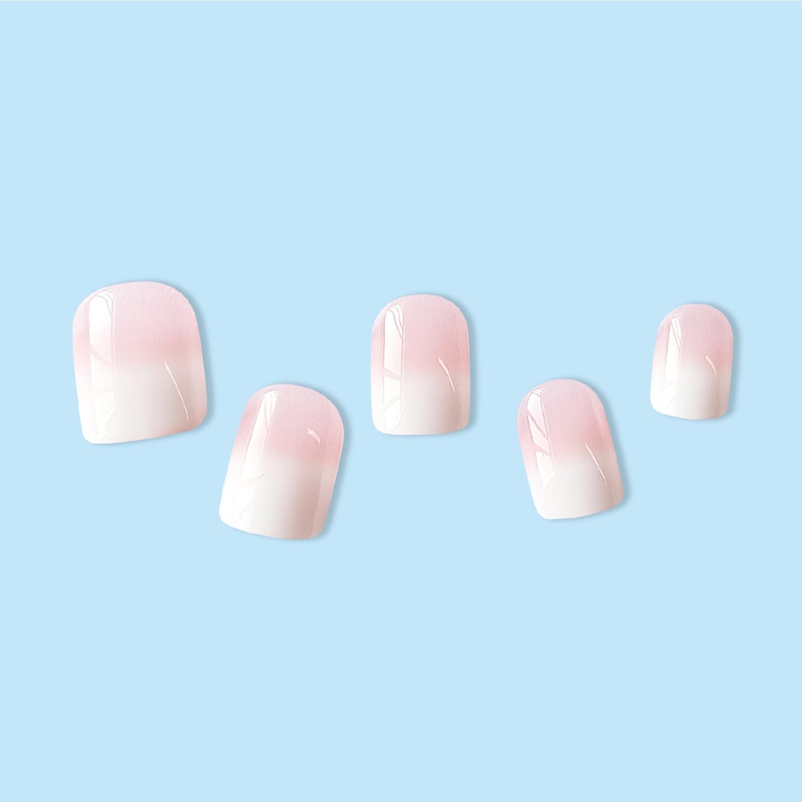 WAFOLOZE Nails Press ons,White Ombre Short Square Press on Nails Fake Nails Glossy Acrylic Artificial Nails Stick on Nails for Women 24Pc