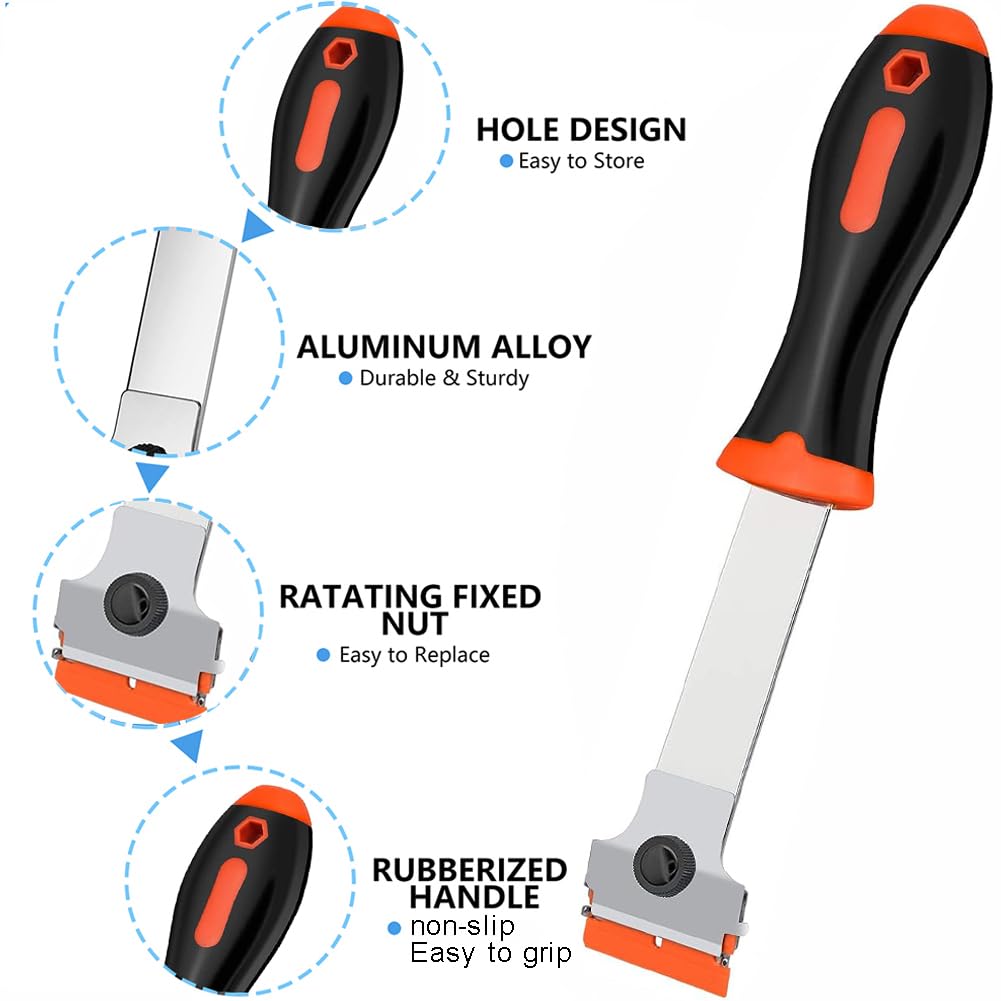 Razor Blade Scraper Tool, 3 Pack with 50 Plastic & 30 Metal Razor Blades, Cleaning Scraper for Removing Label, Registration Sticker, Tint, Grease from Windshield, Appliance, Glass