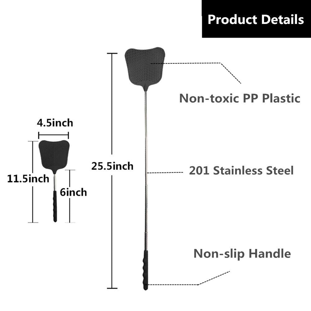 Foxany Telescopic Fly Swatters, Durable Plastic Fly Swatter Heavy Duty Set, Flyswatter with Stainless Steel Handle for Indoor/Outdoor/Classroom (2 Pack)