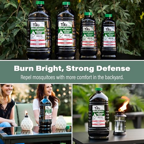 TIKI BiteFighter Mosquito Repellent Torch Fuel - 1 Gallon (128 oz.), Citronella & Cedar Formula for Mosquito Repellency, Easy Pour Bottle, Use with Torches & Table Torches, Outdoor & Backyard Use