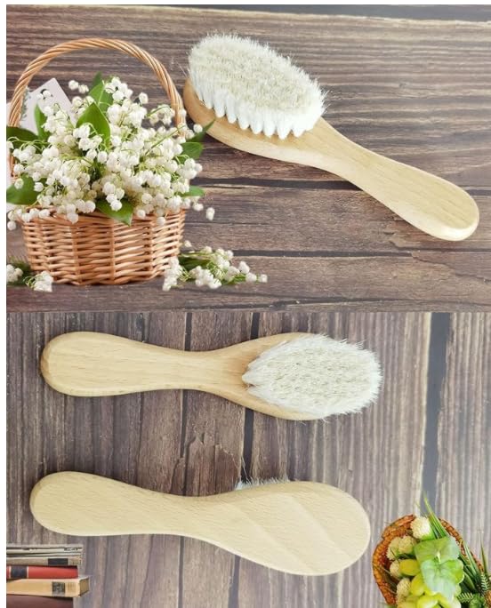 Molylove Baby Hair Brush, Wooden Goat Bristles Hair Brush for Newborns & Toddlers, Ideal for Cradle Cap, Perfect Baby Registry Gift, Hypoallergenic, 1 Count