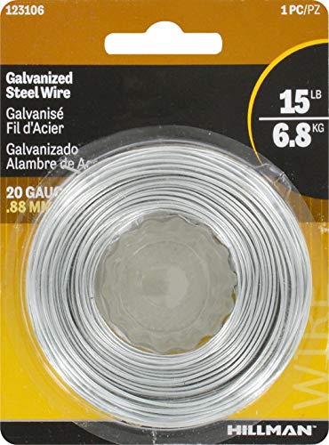 Hillman Steel Wire Rope 20 Gauge Galvanized Hobby Cable Wire, 20 x 175', Corrosion Resistant, Holds 15 lbs, Ideal for Crafts & DIY, Silver | 123106