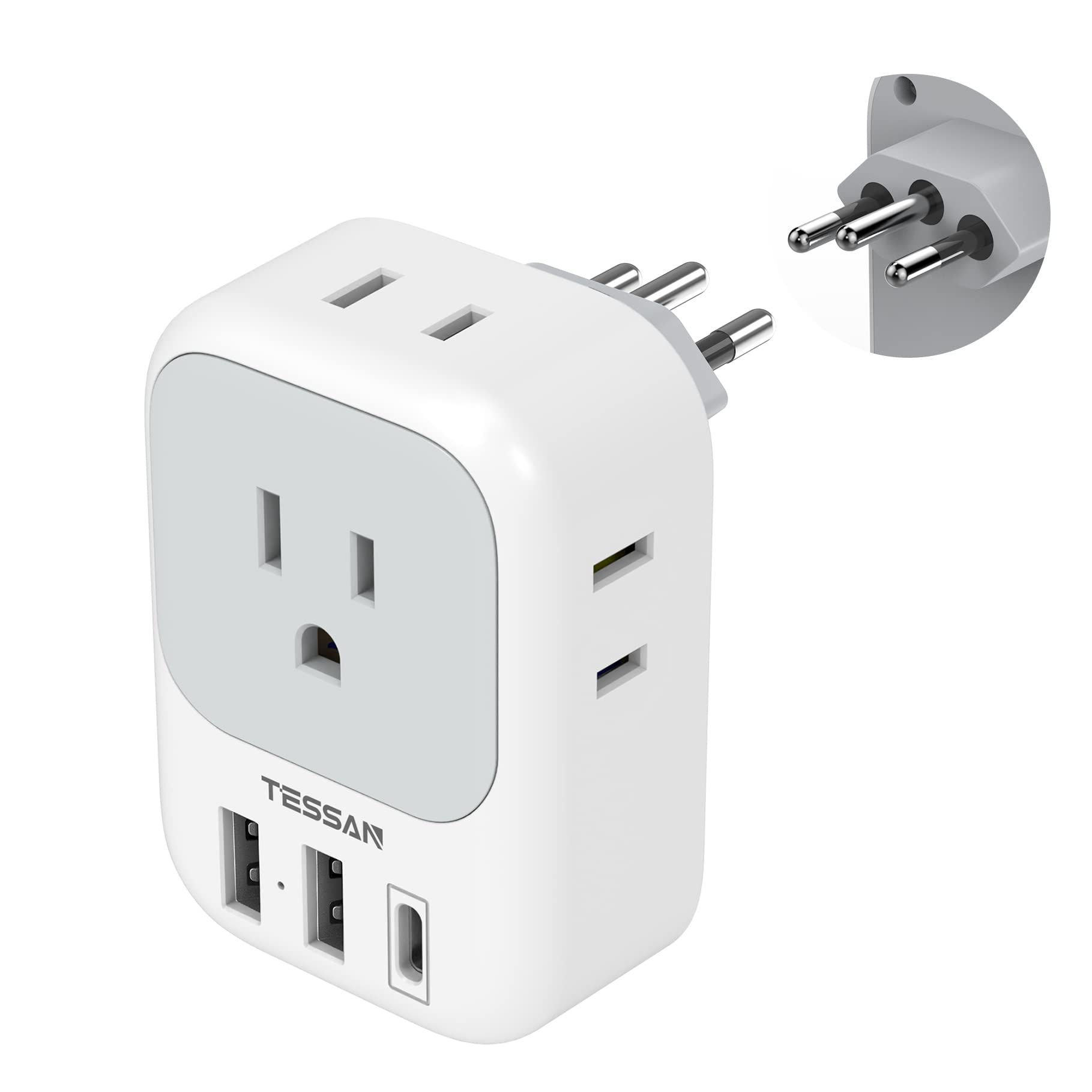 European Travel Plug Adapter USB C, TESSAN International Plug Adapter with 4 AC Outlets and 3 USB Ports, Type C Power Adaptor Charger for US to Most of Europe Iceland Spain Italy France Germany