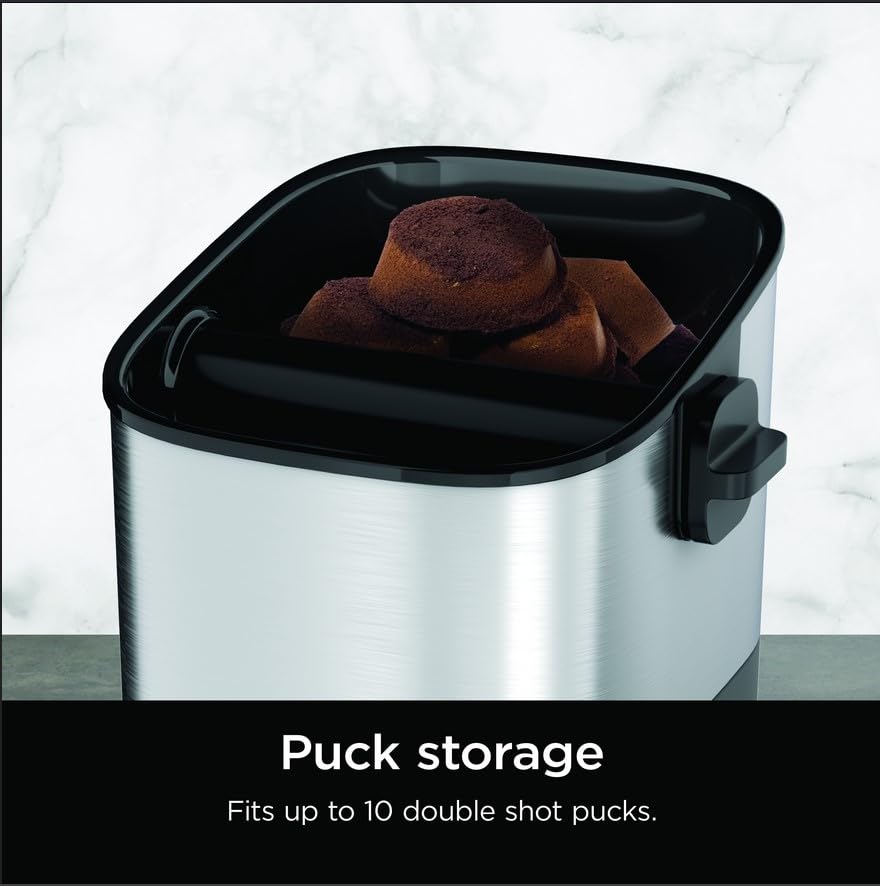 Ninja Luxe Café Knock Box, Accessories for Espresso Machine, Easy & Mess-Free Puck Disposal, Coffee & Espresso Grounds, Non-slip Base, Removable Bar, Holds 10 Double Shot Pucks, XSKKNOCKBOX