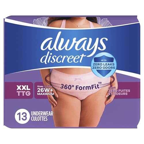 Always Discreet Adult Incontinence Underwear for Women and Postpartum Underwear, XXL, Up to 100% Bladder Leak Protection, 13 Count